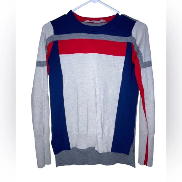 Athleta Color Block Stripe Sweater Merino Wool Women’s Size XXS Gray Red Blue - Picture 5 of 5